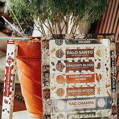 Classic Incense Sticks - Total 120 Insence-Sticks (20 Insense x 6 Inscents) - Inciensos Aromaticos Para La Casa Incents with Nag Champa Sage Palo Santo Frankincense Sandalwood Inscents-Sticks + Holder