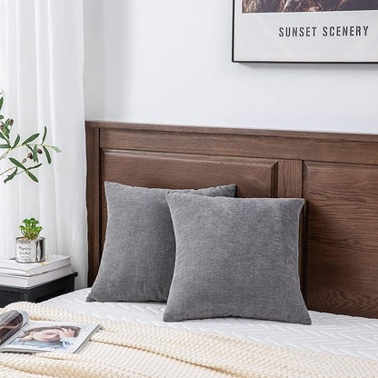 GAWAMAY Decorative Square Throw Pillow Covers 22"x22" Inch Set of 2, Super Soft Chenille Pillows Farmhouse Fall Pillowcase for Living Room Bedroom Sofa Couch Cushion Cover Grey 55x55cm (No Insert)