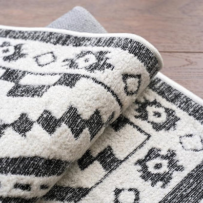 Moroccan Washable Area Rug 4x6, Geometric Decorative Woven Rug Low Pile, Non-Slip Boho Accent Farmhouse Indoor Floor Carpet for Living Room Entryway Laundry Bedroom, Black and White