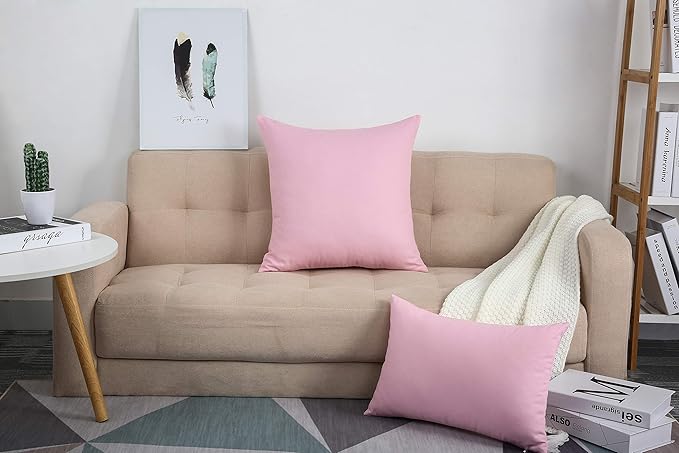 TangDepot Handmade Decorative Solid 100% Cotton Canvas Throw Pillow Covers/Pillow Shams, (12"x20", Salmon Pink)