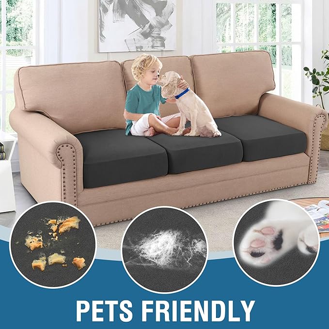 H.VERSAILTEX Fleece Couch Cushion Covers Stretch Couch Covers for 3 Cushion Couch Sofa Thick and Soft Couch Covers Washable (3 Piece Sofa Cushion Cover, Grey)