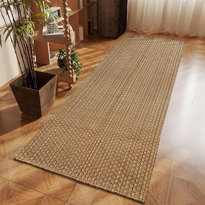 Bathroom Runner Rug,Boho 2x6 ft Hallway Runner,Braided Style Neutral Kitchen Runner Rugs,Faux Jute Rug with Rubber Backing,Machine Washable Solid Entryway Runner Non Slip,Light Brown