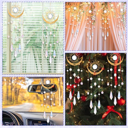 Crystal Suncatcher for Windows Hanging, Prism Rainbow Maker with Chain, Sun and Moon Catchers Indoor Outdoor Home Garden Decor, Gift for Christmas Mother’s Day Valentine’s