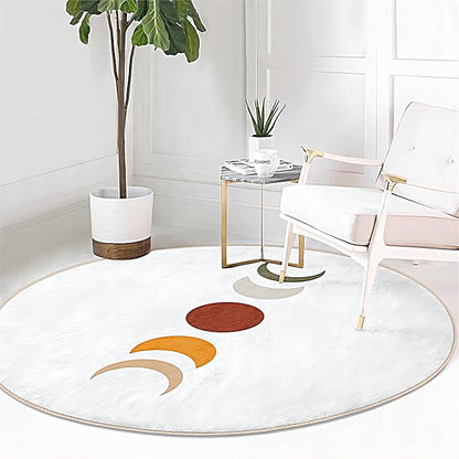 Round Area Rug, 7ft, White Round Rug, Living Room Moon Decorative Rug, Soft Non-Slip Washable Rug, Suitable for Living Room, Bedroom, Bedside Sofa and Children's Room