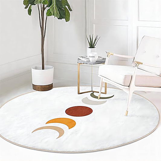 Round Area Rug, 7ft, White Round Rug, Living Room Moon Decorative Rug, Soft Non-Slip Washable Rug, Suitable for Living Room, Bedroom, Bedside Sofa and Children's Room