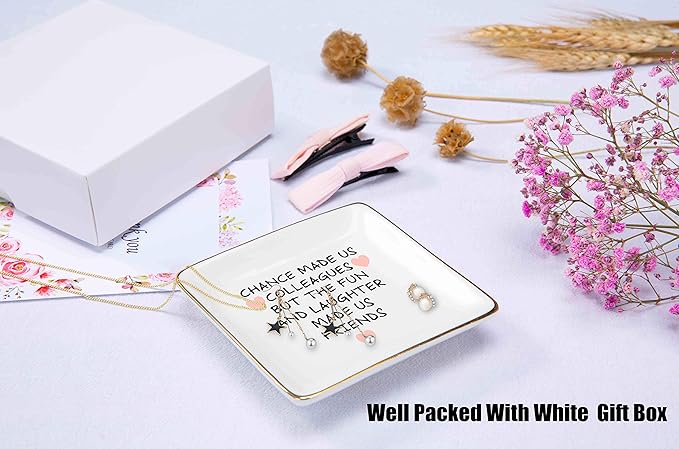 The Fun And Laughter Made Us Friends – Ceramic Jewelry Holder Ring Dish Trinket Tray – Leaving or Going Away Gifts for Co-worker,Women - Best Co-worker BFF Gift - Perfect For Work Bestie Friends