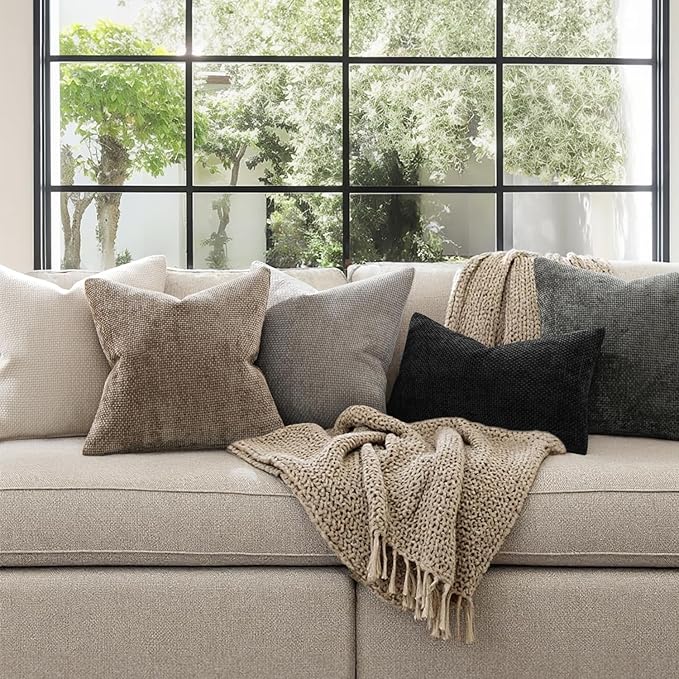 MIULEE Pack of 2 Couch Throw Pillow Covers 20x20 Inch Black Modern Boho Accent Decorative Pillow Covers Soft Chenille Farmhouse Cushion Covers for Home Decor Bed Sofa Living Room