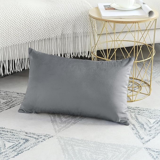 Artscope Luxury Velvet Pillow Covers Decorative Rectangle Pillowcases Soft Solid Cushion Cases for Couch Sofa Bedroom Car Decor 12x20 Inch Graphite Grey