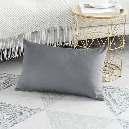 Artscope Luxury Velvet Pillow Covers Decorative Rectangle Pillowcases Soft Solid Cushion Cases for Couch Sofa Bedroom Car Decor 16x24 Inch Graphite Grey