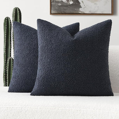 FUTEI Pack of 2 Navy Blue Decorative Throw Pillow Covers 24x24 Inch Soft Cozy Solid Boucle Textured European Cushion Case,Modern Home Decor for Couch Bed Living Room