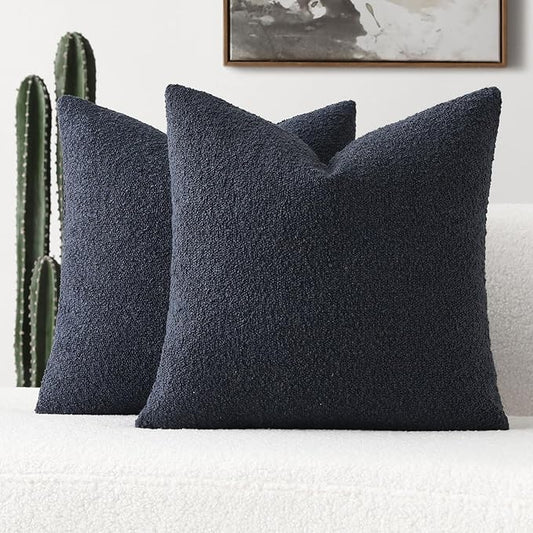 FUTEI Pack of 2 Navy Blue Decorative Throw Pillow Covers 24x24 Inch Soft Cozy Solid Boucle Textured European Cushion Case,Modern Home Decor for Couch Bed Living Room