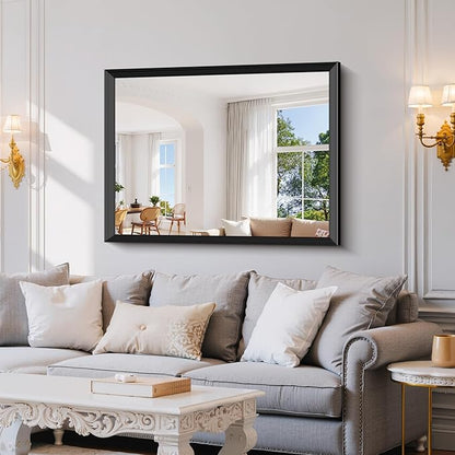 Black Bathroom Mirror 36 x 48 Inch Rectangle Wave Beveled Frame for Wall Bathroom Vanity Mirror for Over Sink, Tempered Glass,for Entryway Hangs, Bathroom Living Room Horizontal or Vertical