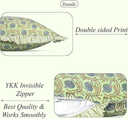 Ridhi Apple Green Floral Modern Farmhouse Pillow 24x24 Throw Pillow Covers Set of 2 Cushion Covers with Ruffle for Couch Sofa Bed Living Room Home Decor for Christmas, Thanksgiving