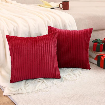 Simmore Decorative Throw Pillow Covers 12x20 Set of 2, Soft Natural Plush Flannel Double-Sided Fluffy Lumbar Pillow Covers for Couch Sofa Living Room, Red