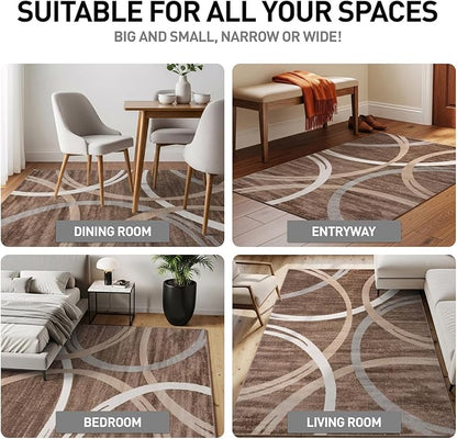 Rugshop Modern Wavy Circles Design Area Rug, Non-Shedding Carpet for Living Room, Bedroom, or Dining Room, Grand Room,Open Spaces,Brown, 10' x 14'