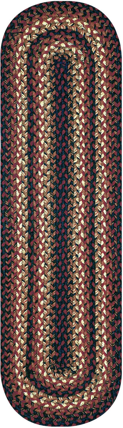 Homespice Prescott Jute Braided Staircase Step Treads, Country Primitive Decor, Set of 13, Black and Red 8x28 Oval Rug for Stairs - Easy to Clean, Tightly Stitched and Durable