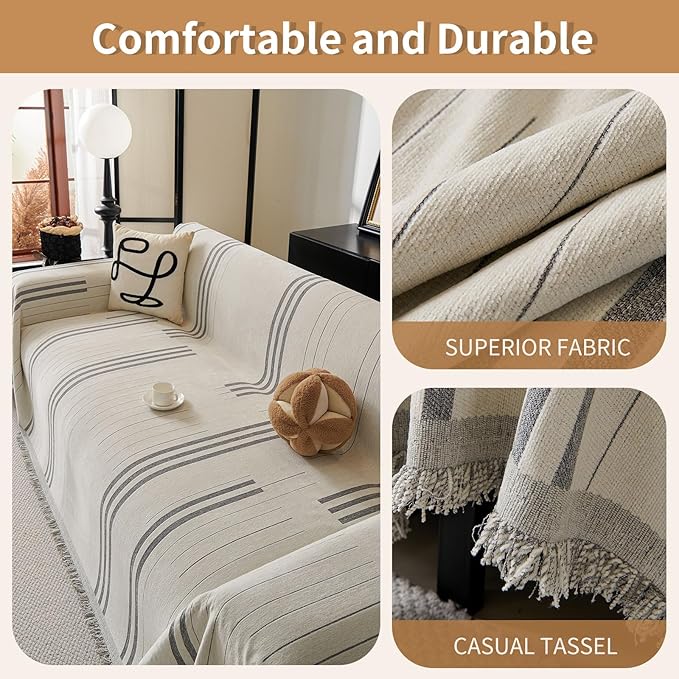 Boho Non Slip Covers Sofa Covers for 3 Cushion Chenille Dog Pet Couch Protector Washable L Shaped Sofa Cover ﻿ (Light Gray, 91"*150")