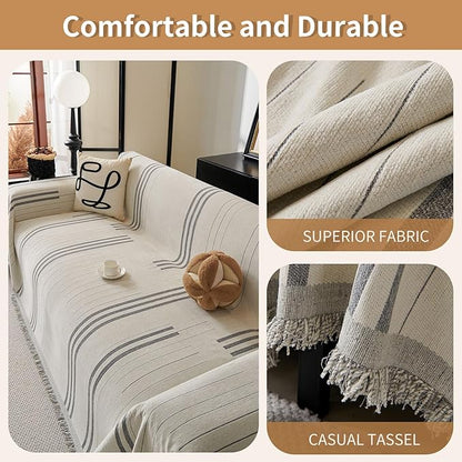 Boho Non Slip Covers Sofa Covers for 3 Cushion Chenille Dog Pet Couch Protector Washable Anti-Slip Sectional Couch Cover Tassels L Shaped Sofa Cover