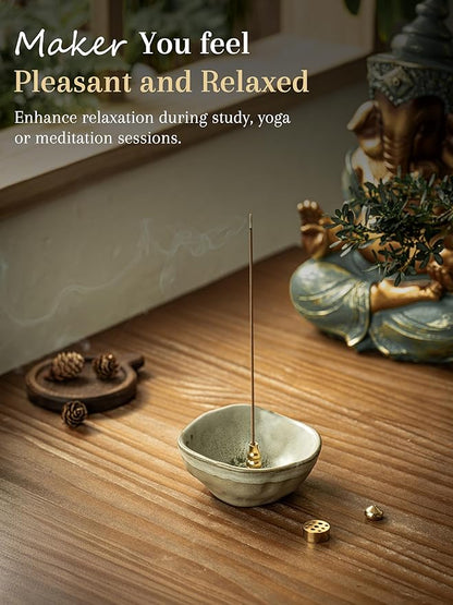 Incense Holder with 3 Incense Sockets, 4 In 1 Incense Burner Holder 4.25 Inch Incense Holder for Sticks, Ceramic Incense Stick Holder for Palo Santo, Cone Incense, Meditation, Yoga, Sage Green