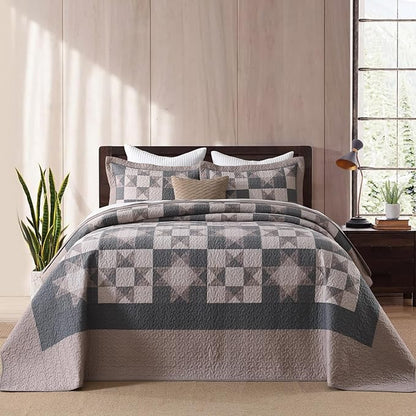 SahSahCasa 100% Cotton 120"x120" Oversized California King Bedspread Coverlet Quilt Set, Cal King Quilted Bedspread Extra Large Reversible XL Bed Spread Lightweight Comforter, Brown/Black/Taupe