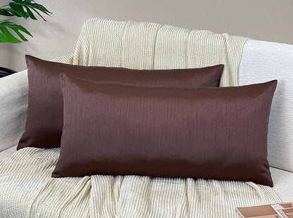 Aiking Home 12x24 Inches Faux Silk Rectangular Throw Pillow Cover, Zipper Closure, Brown (Set of 2)