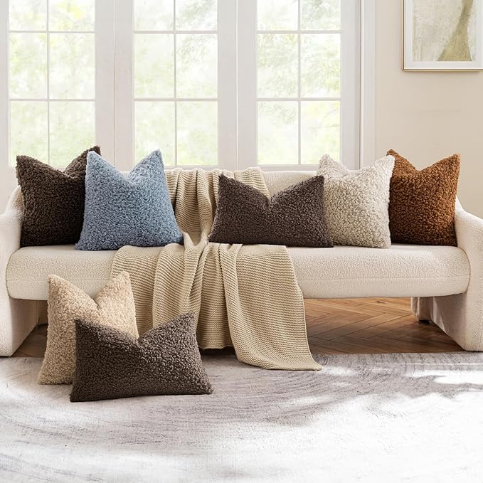 MIULEE Pack of 2 Throw Pillow Covers 26x26 Inch Chocolate Faux Fur Decorative Sherpa Pillow Covers Fuzzy Accent Soft Sheepskin Fleece Cushion Cases for Boho Home Decor Couch Living Room Bed