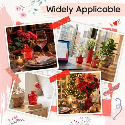 Yaomiao 30 Pcs Vases Bulk Colored Flower Glass Bud Vases Valentine Vintage Colored Glass Bottles Colorful Rustic Embossed for Home Wedding Table Decorations Gifts (Red Series)