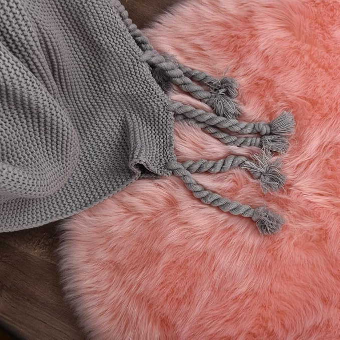 Pink Faux Sheepskin Fluffy Fur Rugs for Bedroom Machine Washable Fuzzy Area Rugs for Living Room Runner Rugs for Hallway 2x6