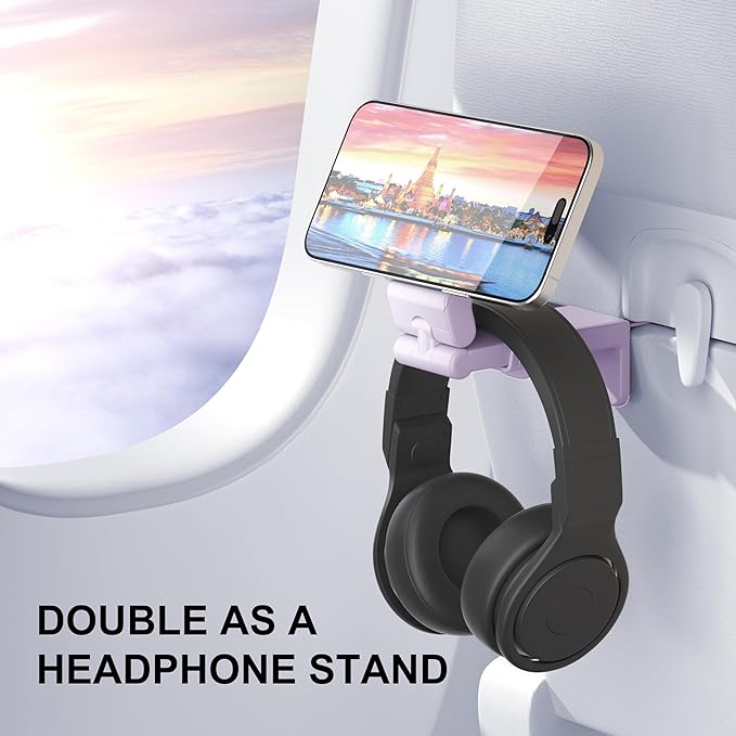Perilogics Airplane Phone Holder for MagSafe. Universal Phone Mount for Long Flight Airplane Travel Essentials, Cruise Must Haves. Ideal Travel Accessory for Vacation and Content Creators (Lavender)