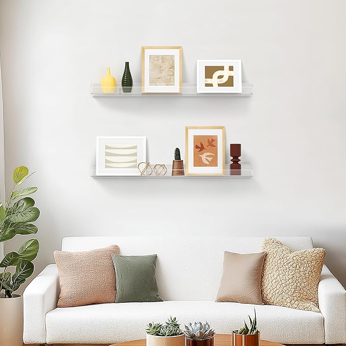 HBlife 36 Inches Floating Shelves Wall Mounted Clear Acrylic Shelves for Figures, 16 Inch Stud Spacing Invisible Floating Bookshelf for Kids and Nursery, 2 Pack (5MM Thick)