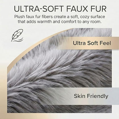 2 x 3 ft Fluffy Gray Rug – Soft Faux Fur Rug for Bedroom, Living Room, or Entryway – Cozy Faux Sheepskin Accent for Home Decor