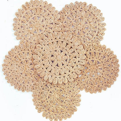 13.8” Set of 6 Round Woven Placemats from Natural Corn Husk, Boho Wicker Place mats, Rattan Round Placemats for Farmhouse and Spring, Summer Parties