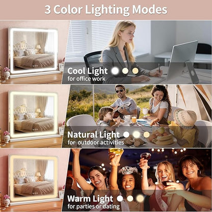 HNV 23"x17.8" Vanity Mirror with Lights, LED Makeup Mirror, Hollywood Lighted Mirror with 3 Color Modes & Adjustable Brightness, Smart Touch Control, White