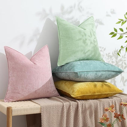decorUhome Spring Couch Throw Pillow Covers 16x16 Set of 2, Decorative Soft Velvet Neutral Chenille Pillow Covers with Elegant Design for Sofa Bed Living Room Home Decor, Blush Pink