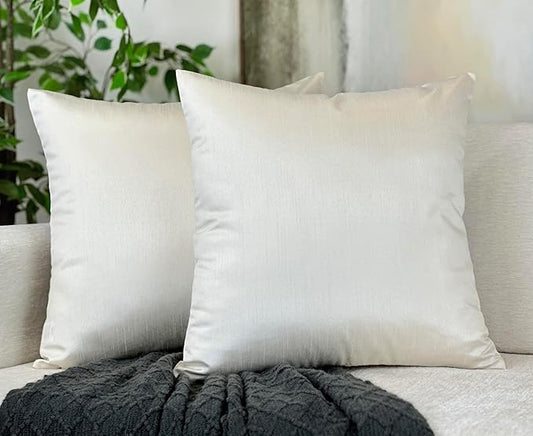 Aiking Home Collection 26x26 Inches Faux Silk Square European Shams, Zipper Closure, Ivory (Set of 2)