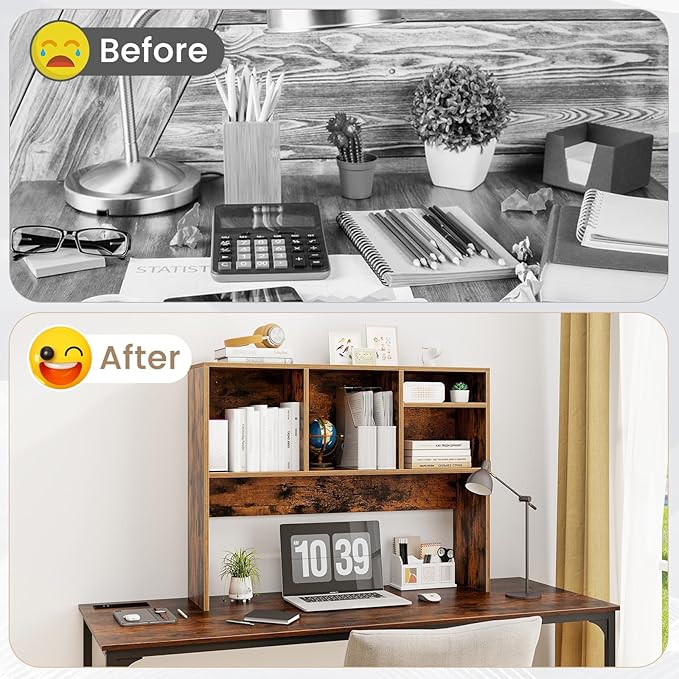Desktop Bookshelf, 2-Tier Display Organizer Shelf Rack, Dorm Desk Hutch, Desk Shelf for Top of Desk, Multipurpose Wood Counter Top Bookcase for Office Home