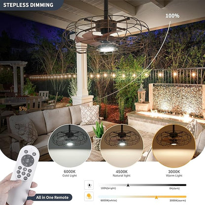 20" Outdoor Ceiling Fan with Light, with Remote and App Remote, IP65 Waterproof Gazebo Hanging Fan, 3CCT Dimmable, Portable Plug in Ceiling Fan with Cord Hook for Patio Porch Pergola (Antique Bronze)