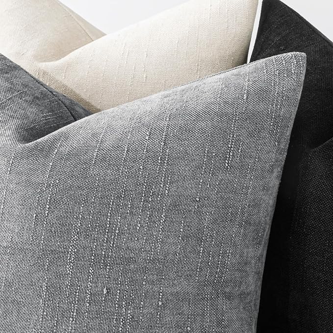 MIULEE Pack of 2 Decorative Throw Pillow Covers Soft Chenille Throw Pillows Solid Textured Cushion Covers for Couch Sofa Bedroom Living Room 18x18 Inch, Light Grey
