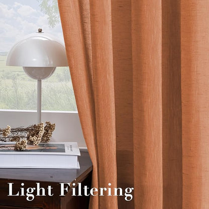 H.VERSAILTEX Linen Curtains Natural Linen Blended Curtain Panels for Living Room/Light Reducing Linen Semi Sheer Curtains 2 Panels Set Nickel Grommet Window Panels (52x96 Inch, Orange)