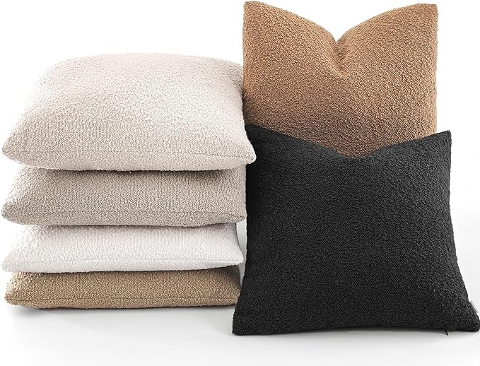 Boucle Decorative Lumbar Pillow Covers for Couch Set of 2, 12x20 inches, Black