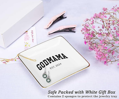 NZY Godmother Appreciated Gift,Godmother 2024 Keepsake-Thank You Present from Godchild,Birthday Thanksgiving Christmas Gifts-Jewelry Tray Trinket Holder Ring Dish