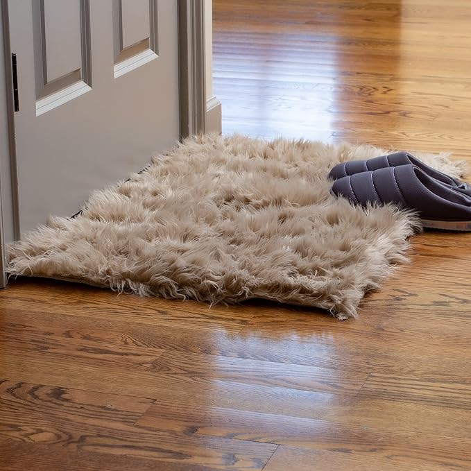 Super Area Rugs Ultra Soft & Fluffy Faux Sheepskin Rug, Light Brown 2 x 3 Feet Carpet for Bedroom Living Room