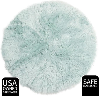 Super Area Rugs Ultra Soft & Fluffy Faux Sheepskin Rug, Teal 5 X 5 Round Carpet for Bedroom Living Room