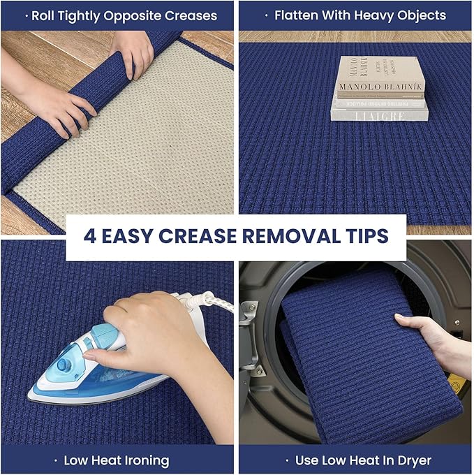 IOHOUZE Washable Area Rug 5x7 Non Slip Rugs for Living Room, Dining Room Rugs Bedroom Rug, Woven Braided Indoor Floor Carpet for Living Room Nursery Office, Royal Blue/Navy