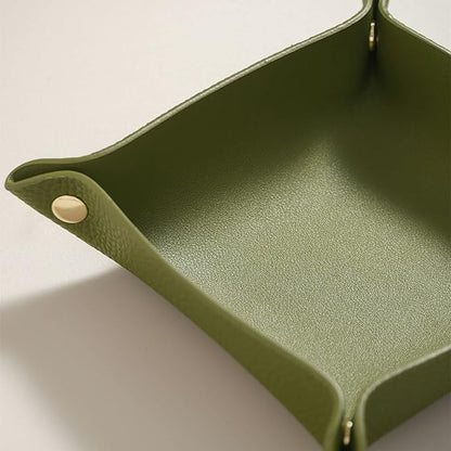 OLETHA Small Foldable Valet Tray - Aesthetic Desk Organizer for Home, Office & Travel - Portable Catch All Bowl for Keys, Jewelry & Essentials - Green