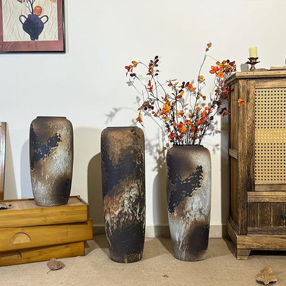 Rustic Ceramic Tall Floor Vase,23.6 Inch Black Large Pottery Farmhouse Decor Floor Vase for Living Room Entryway Table Centerpiece Decor,Vintage Terracotta Vases,Wedding Gift