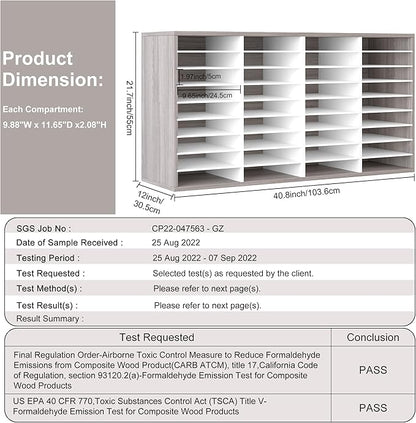 EasyPAG Mail Organizer Countertop, Wood Literature Organizer with Adjustable Shelves, Student Classroom Mailbox for School, Desktop Paper Sorter for Office Home, 36 Compartments, Retro Gray/White