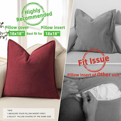 ZWJD Burgundy Pillow Covers 18x18 Set of 2 Chenille Throw Pillow Covers with Elegant Design Soft and Luxurious Decorative Throw Pillows for Couch, Bed, and Home Decor