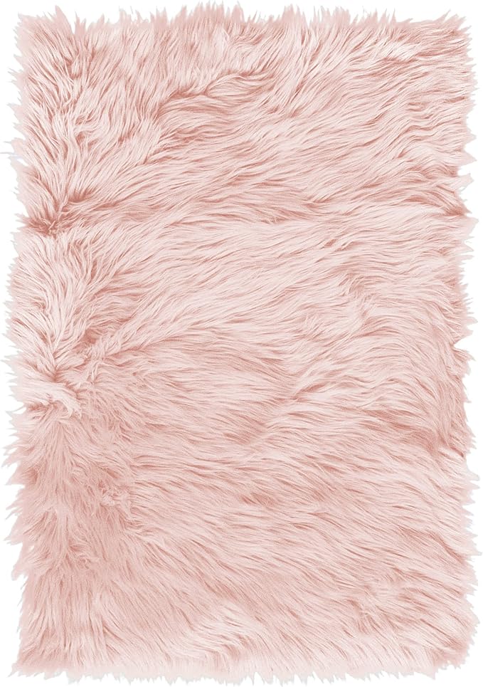 Super Area Rugs Pink Fluffy Rug - Faux Sheepskin Rug, Light Pink 2 x 3 Feet Carpet for Bedroom Living Room