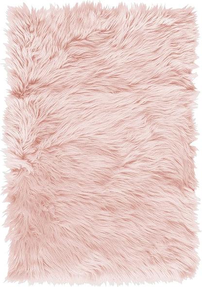 Super Area Rugs Pink Fluffy Rug - Faux Sheepskin Rug, Light Pink 2 x 3 Feet Carpet for Bedroom Living Room